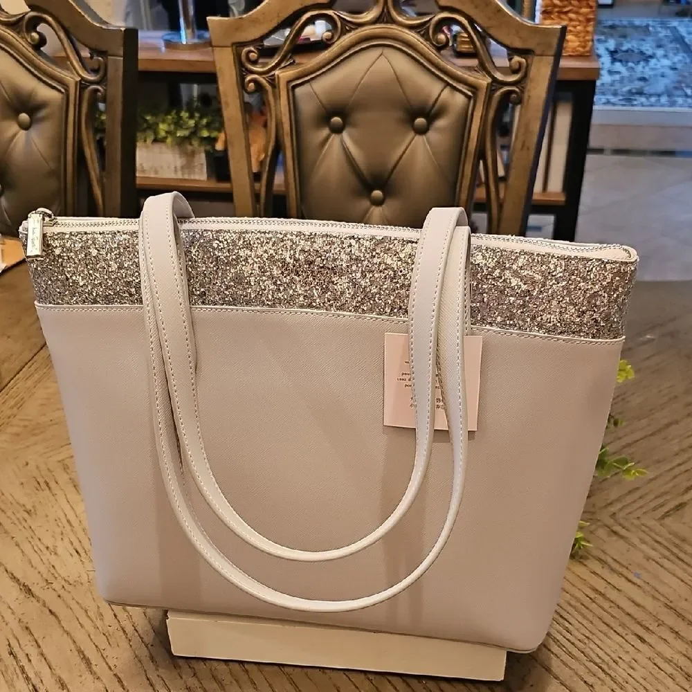 Kate Spade Gray Glitter Tote NWT